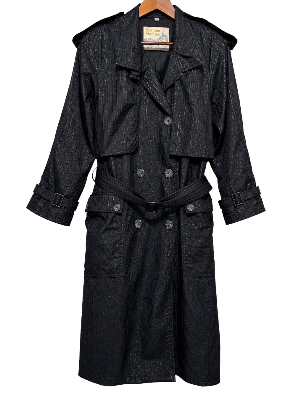 Vintage 90s Londontown Black Textured Trench Coat Belted Oversized M